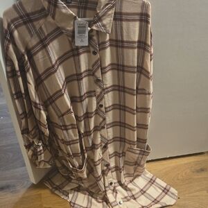 Torrid Beige and Brown Plaid Shirt